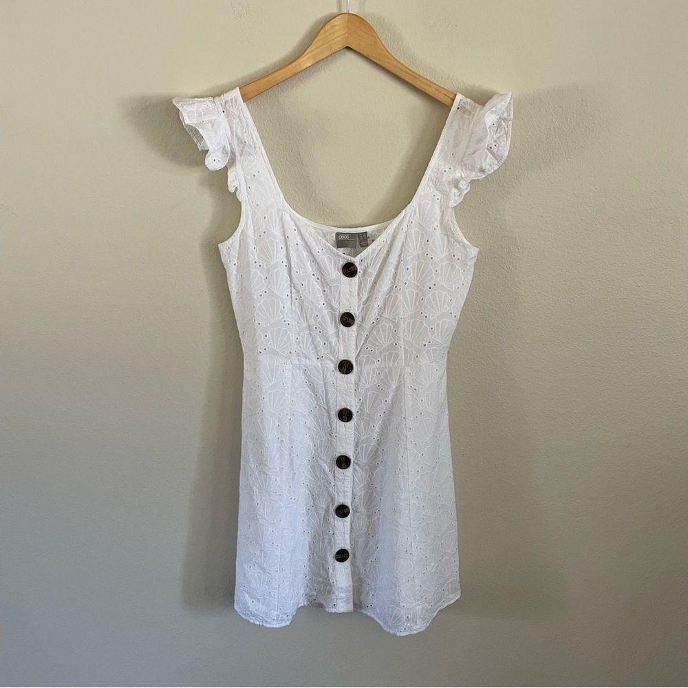 NWT ASOS Seashell Embroidered Eyelet Mini  Dress Cotton White Size 10